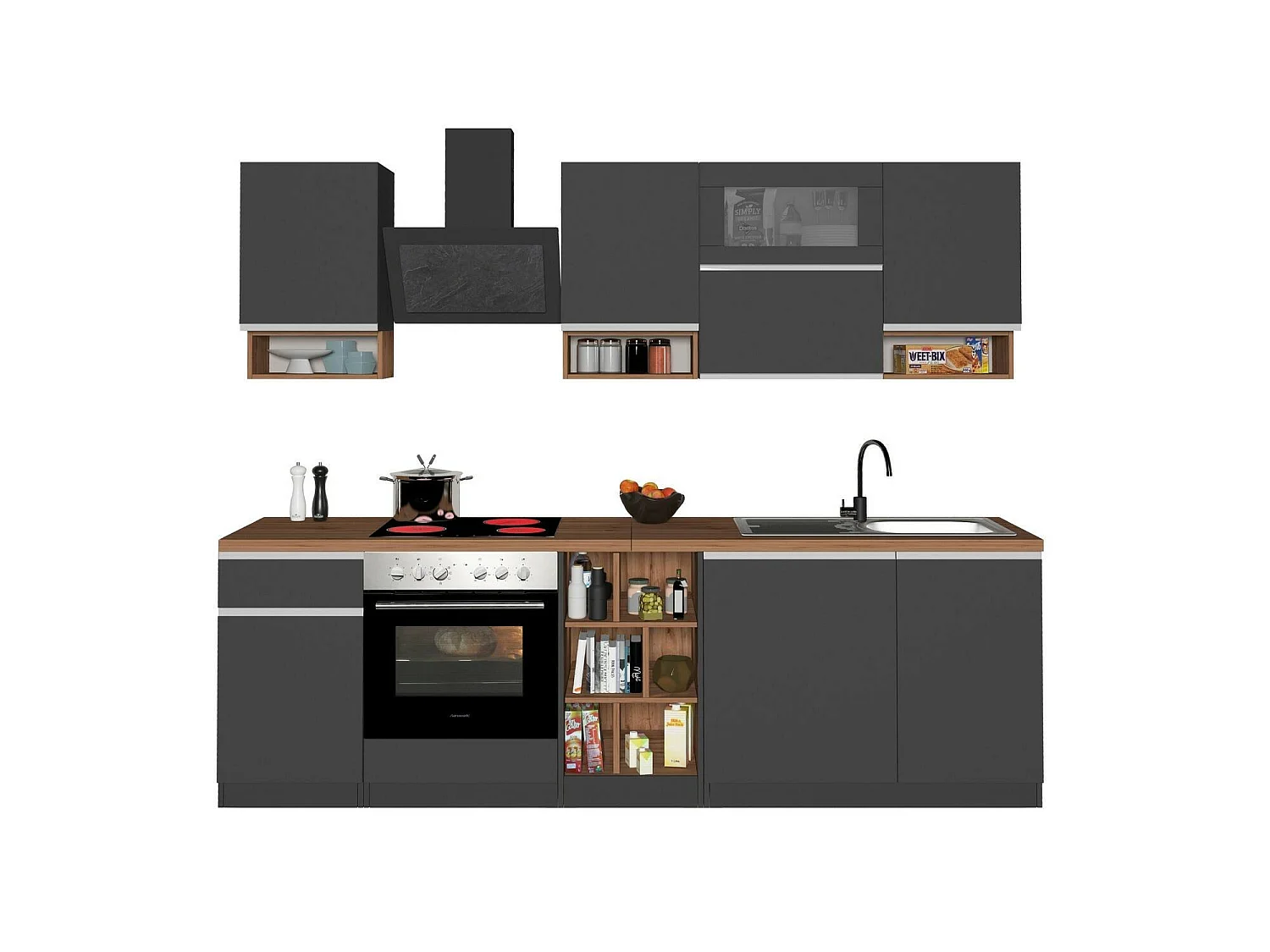 Cuisine Complète Attiko, Modulable Made in Italy, Électroménagers non inclus Noir Anthracite