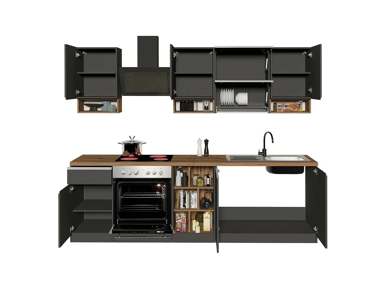 Cuisine Complète Attiko, Modulable Made in Italy, Électroménagers non inclus Noir Anthracite