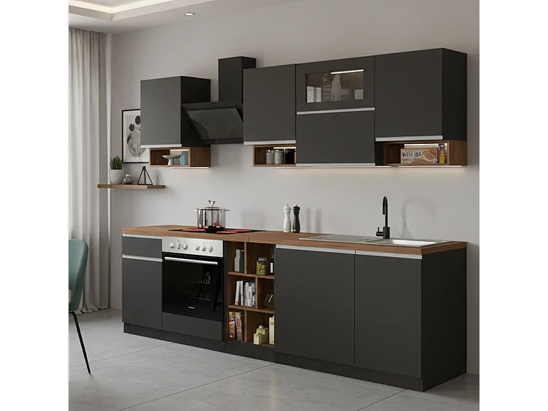 Cuisine Complète Attiko, Modulable Made in Italy, Noir Anthracite