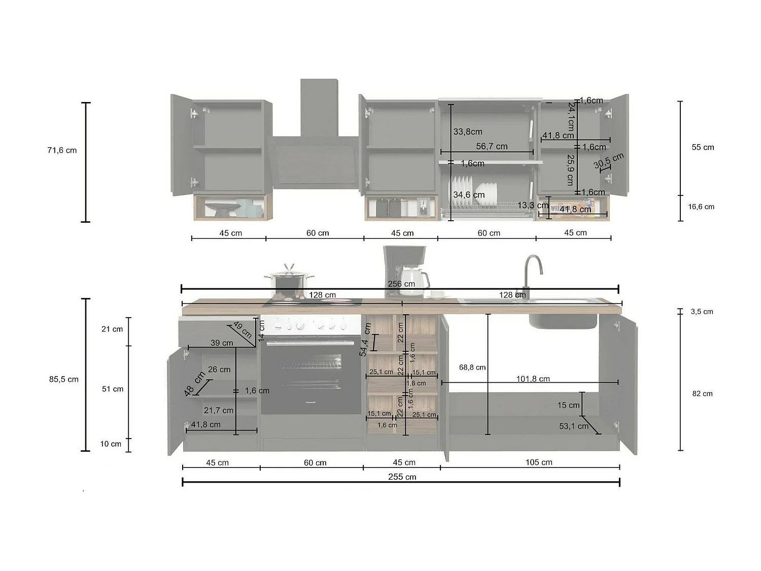 Cucina Completa Attiko, Modulabile Made in Italy, Bianco Lucido