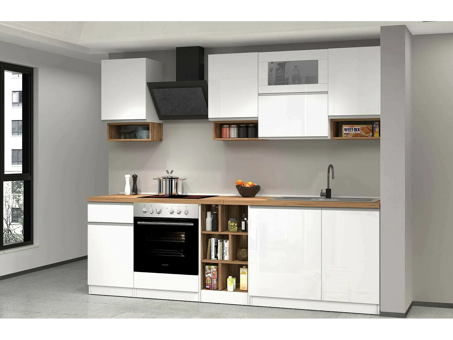 Cuisine Complète Attiko, Modulable Made in Italy, Blanc Brillant