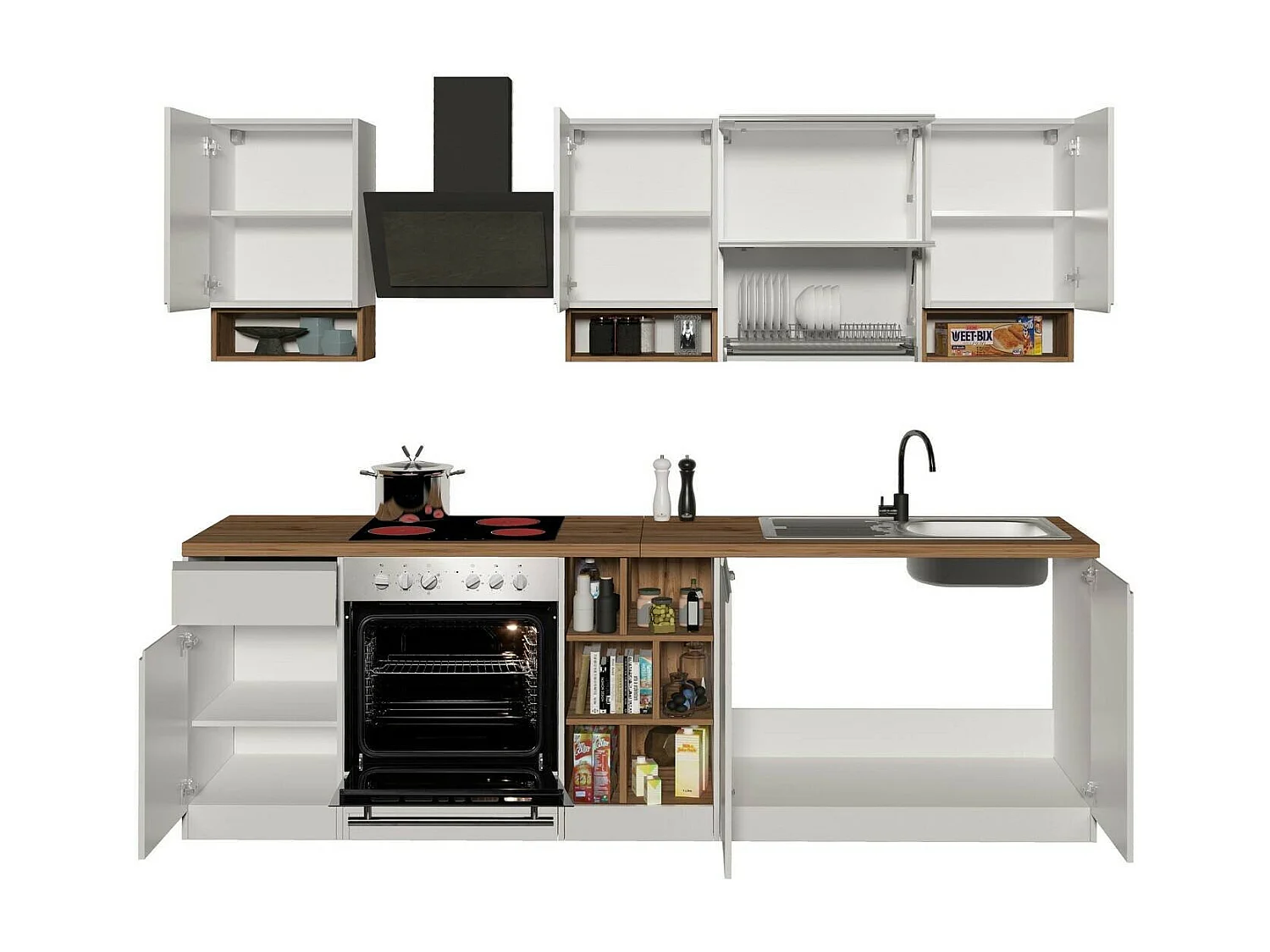 Attiko keuken, 19 planken Gemaakt in Italië, hoogglans wit, kitchenette, modulair, één lade