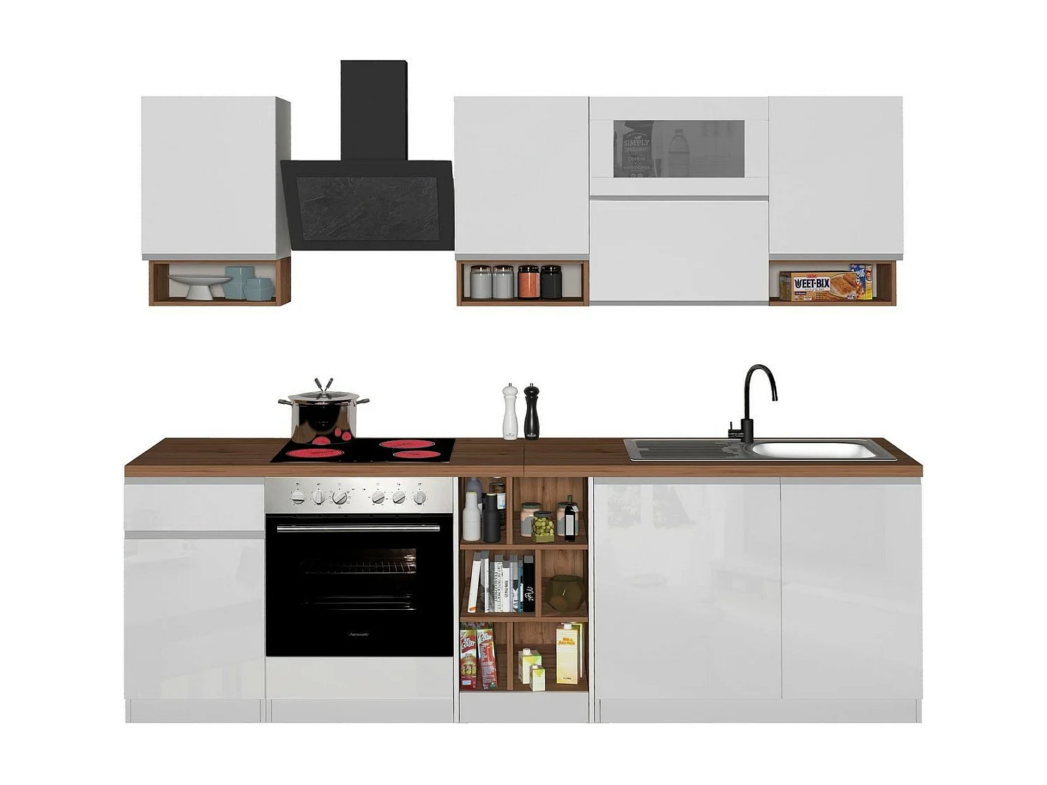 Attiko keuken, 19 planken Gemaakt in Italië, hoogglans wit, kitchenette, modulair, één lade