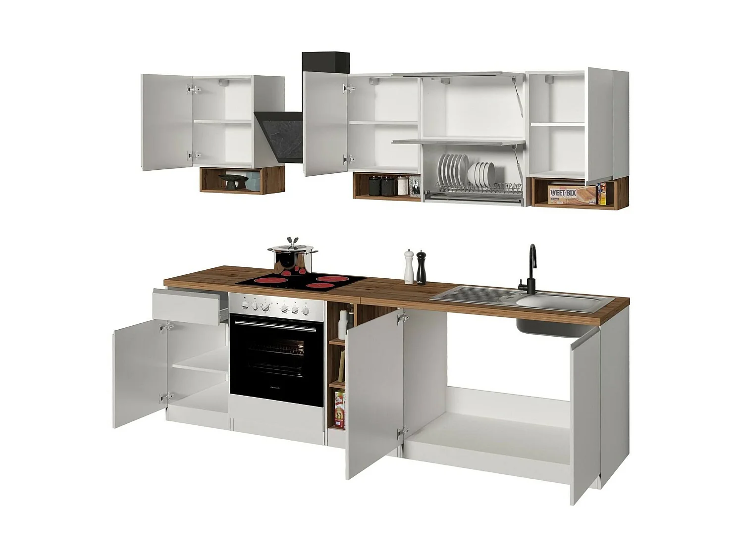 Cuisine Complète Attiko, Modulable Made in Italy, Électroménagers non inclus Blanc Brillant