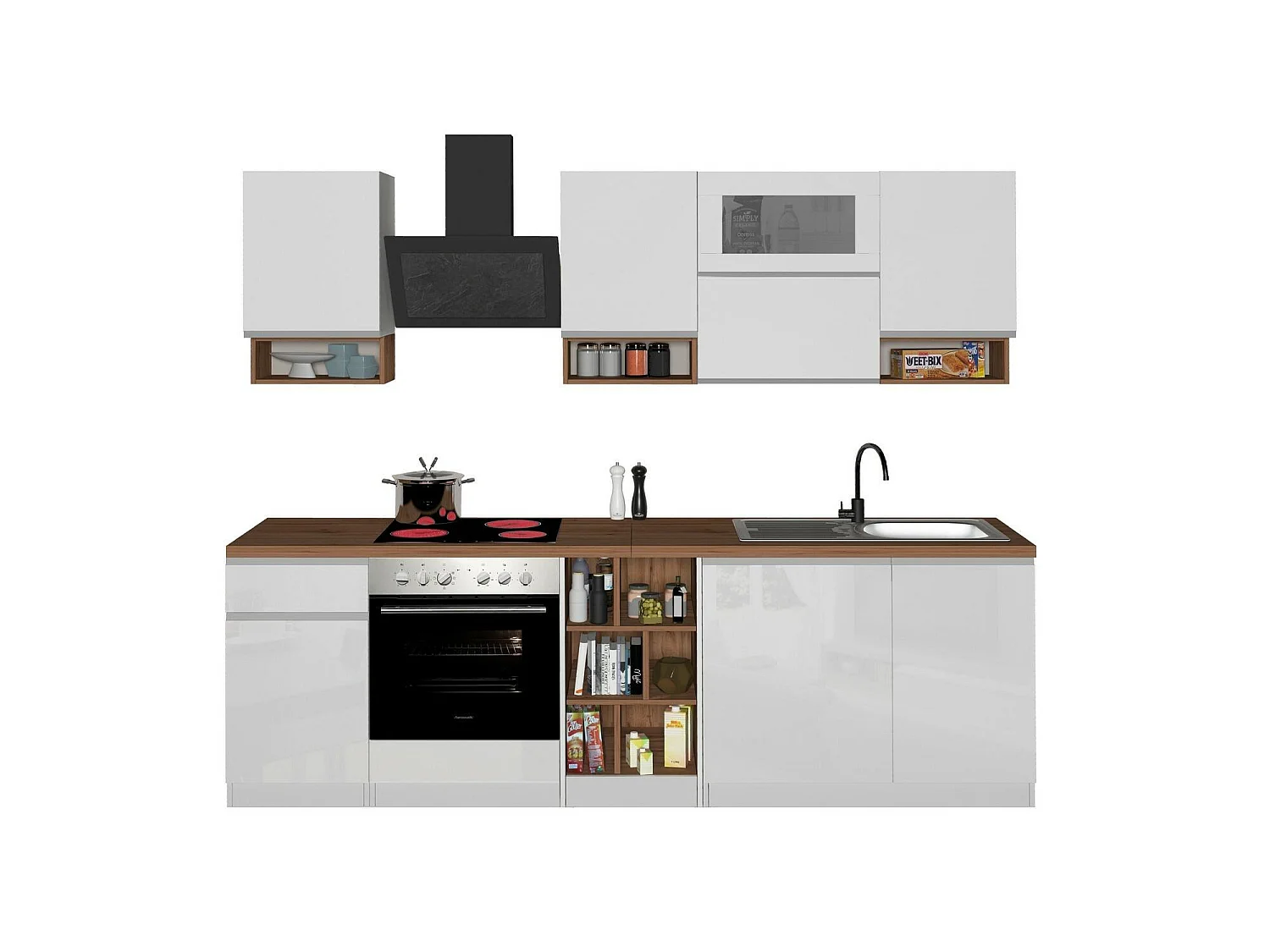 Cuisine Complète Attiko, Modulable Made in Italy, Électroménagers non inclus Blanc Brillant