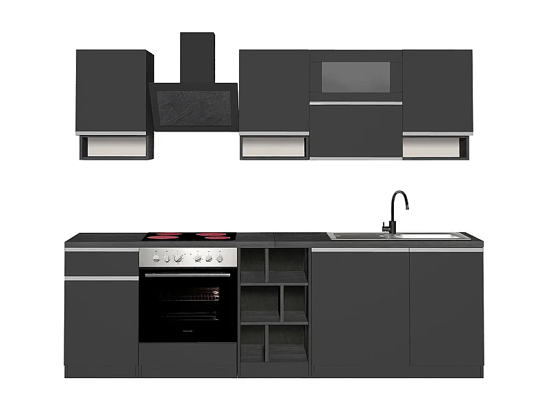 Cucina Completa Attiko, Modulabile Made in Italy, Nero Antracite
