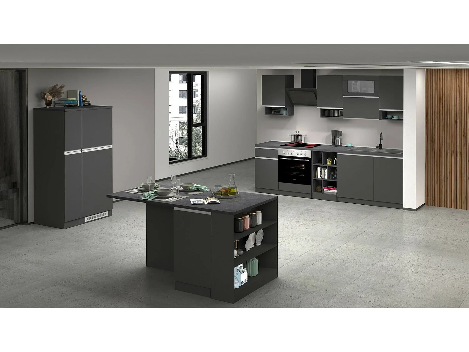 Cuisine Complète Attiko, Modulable Made in Italy, Noir Anthracite