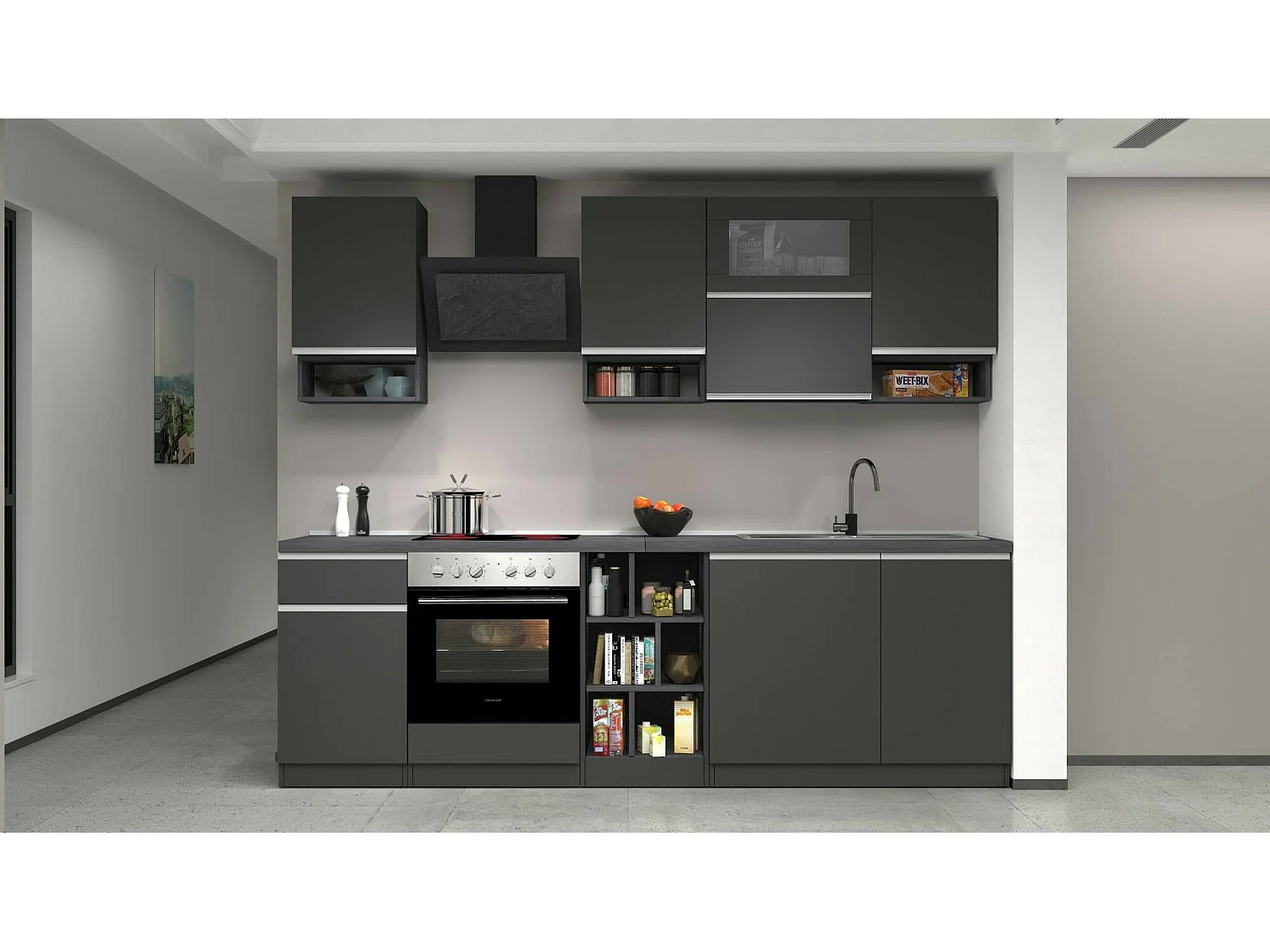 Cuisine Complète Attiko, Modulable Made in Italy, Noir Anthracite