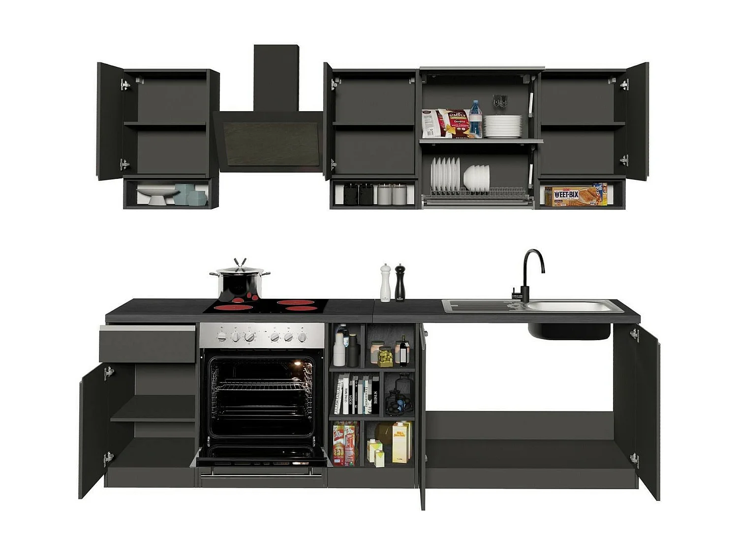 Cuisine Complète Attiko, Modulable Made in Italy, Noir Anthracite