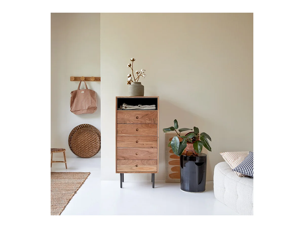 Madia in legno di acacia 5 cassetti Pavel