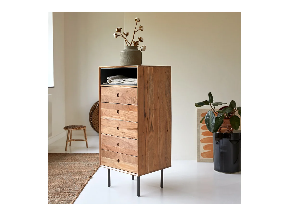Madia in legno di acacia 5 cassetti Pavel