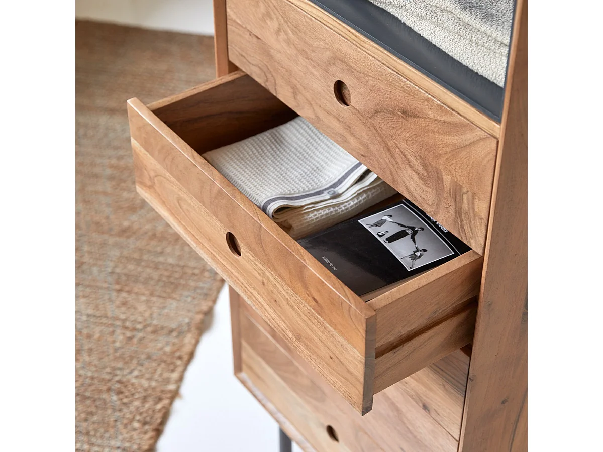 Hochkommode mit 5 Schubladen aus Akazienholz Vintage Stil