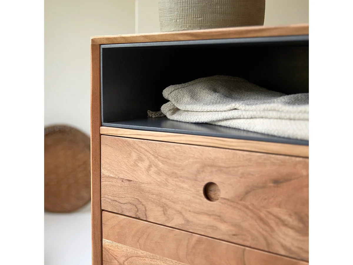 Hochkommode mit 5 Schubladen aus Akazienholz Vintage Stil