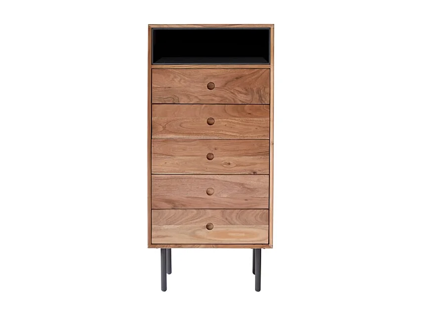 Hochkommode mit 5 Schubladen aus Akazienholz Vintage Stil
