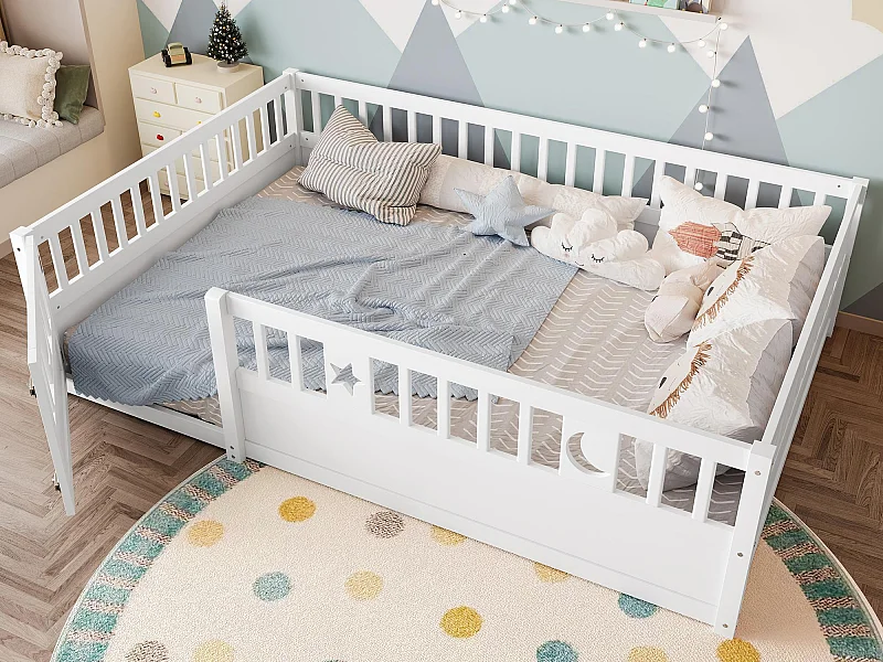 Cama infantil 140x190 cm - com barras de segurança - com estrado de ripas - branco (sem colchão)