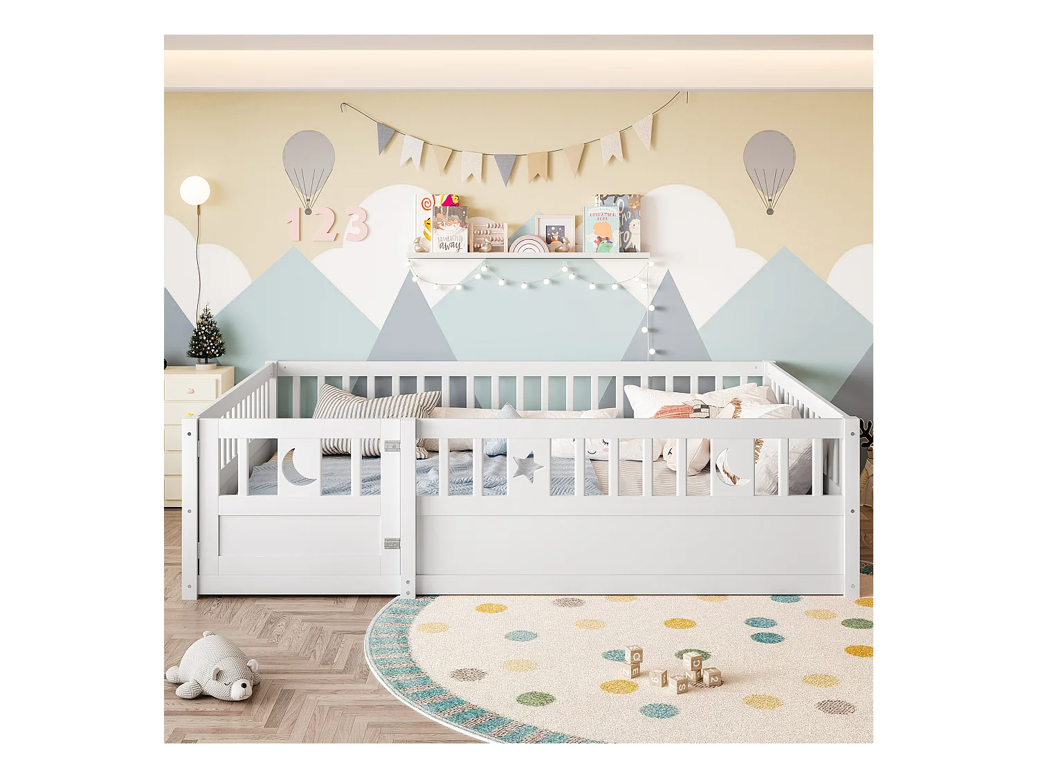 Cama infantil 140x190 cm - com barras de segurança - com estrado de ripas - branco (sem colchão)