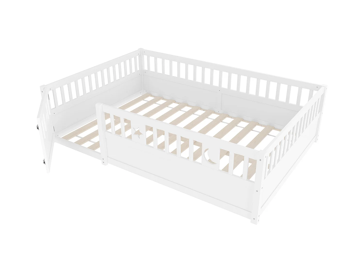 Cama infantil 140x190 cm - com barras de segurança - com estrado de ripas - branco (sem colchão)