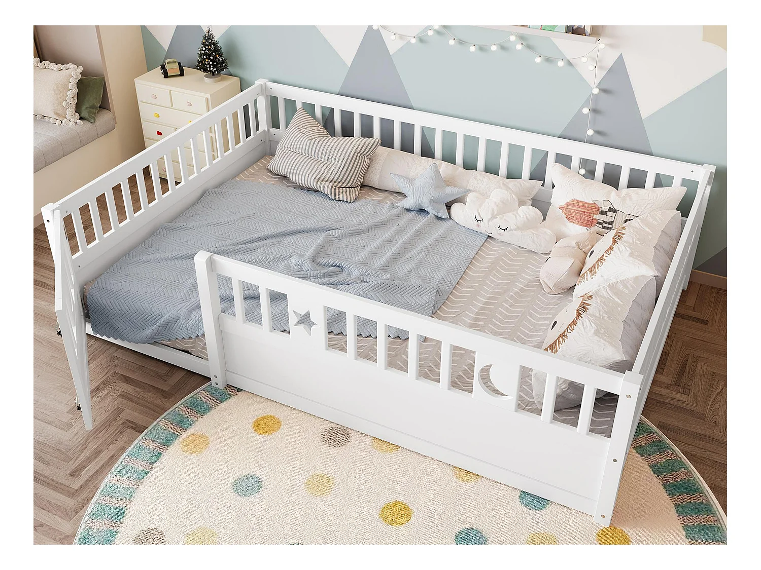 Lit enfant 140x190 cm - avec barrières de sécurité - avec sommier à lattes - blanc (sans matelas)