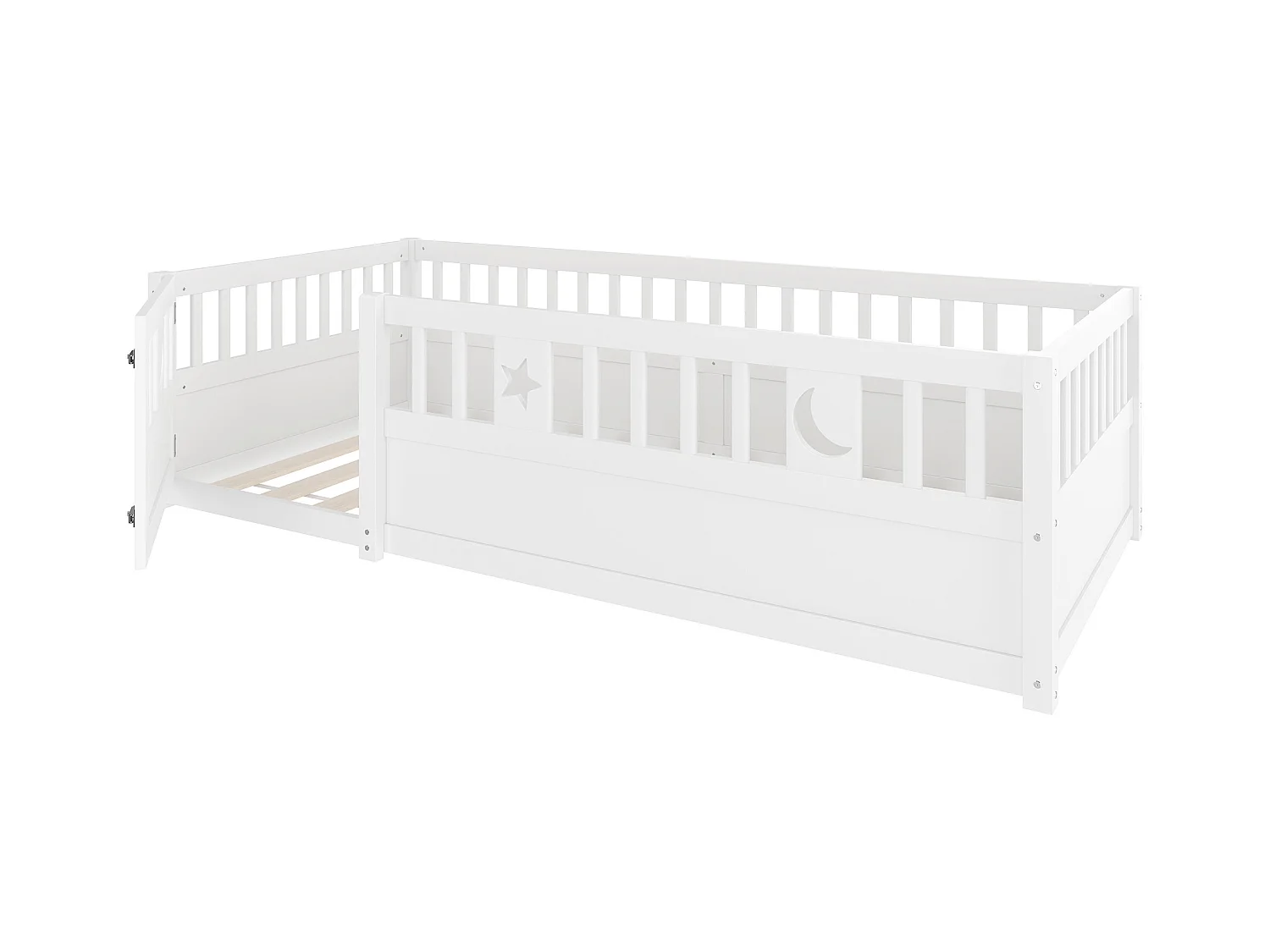 Cama infantil 90x190 cm - com barras de segurança - com estrado de ripas - branco (sem colchão)