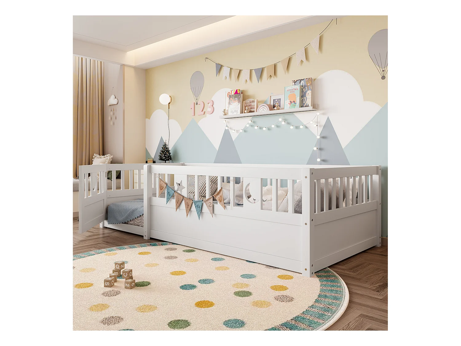 Lit enfant 90x190 cm - avec barrières de sécurité - avec sommier à lattes - blanc (sans matelas)