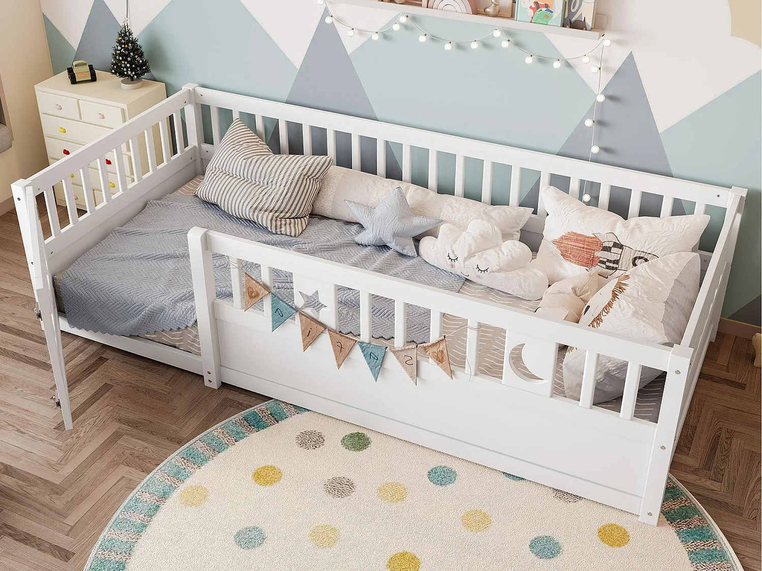 Kinderbett 90x190 cm - mit Sicherheitsgittern - mit Lattenrost - weiß (ohne Matratze)