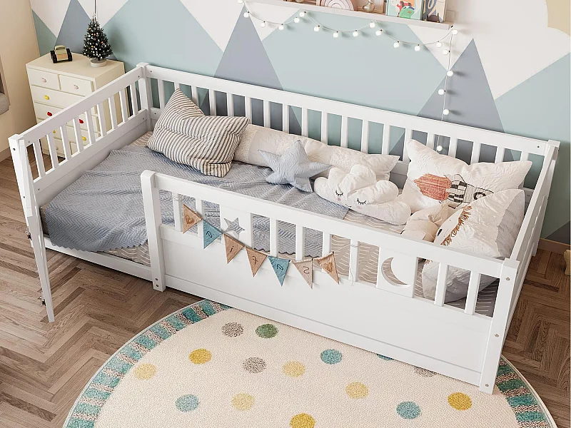 Letto bambino 90x190 cm - con barriere di sicurezza - con rete a doghe - bianco (senza materasso)