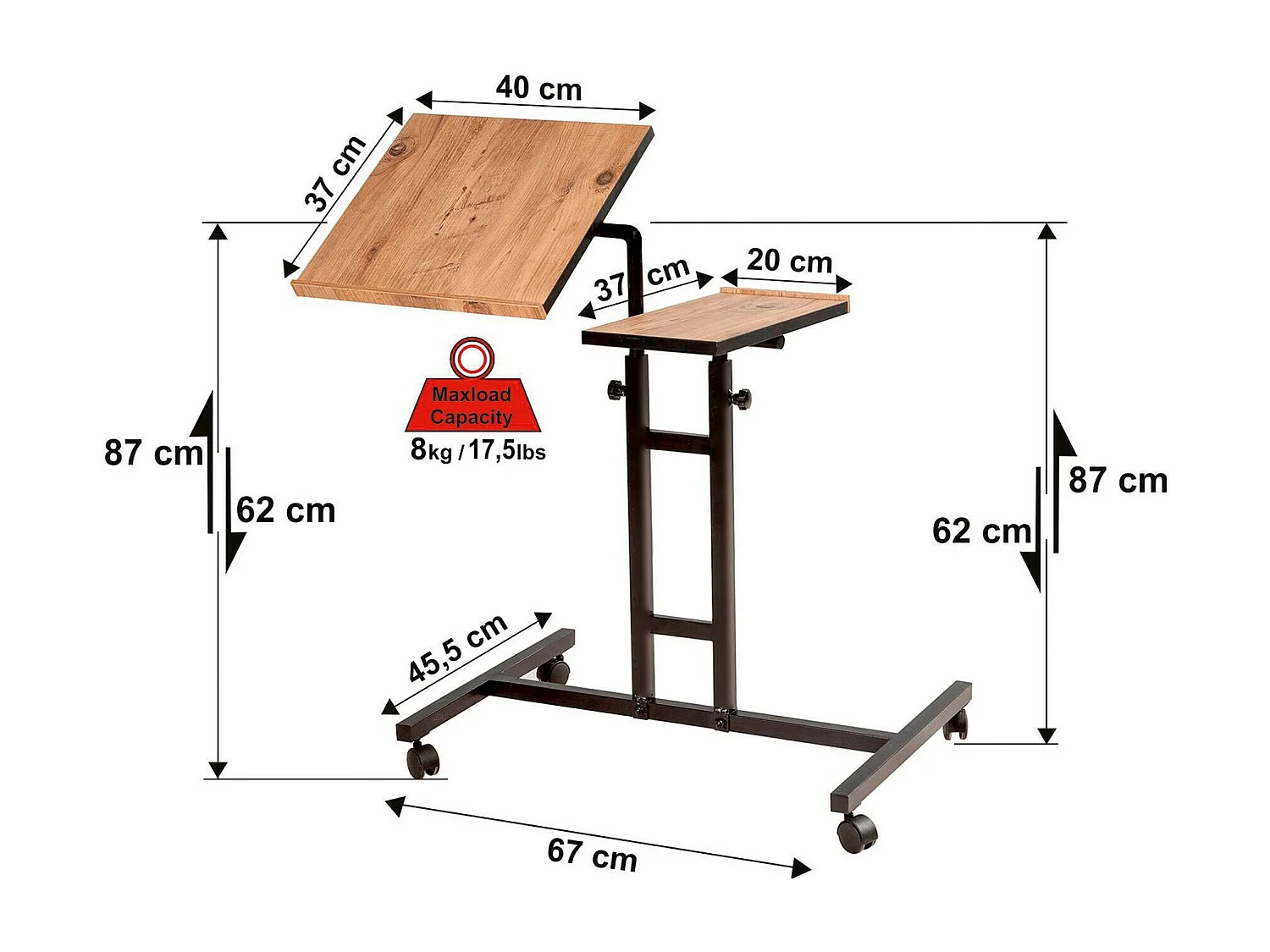 Escritorio Cairoli Negro 67x45.5x87 cm - Soporte para PC y Espacio de Almacenamiento