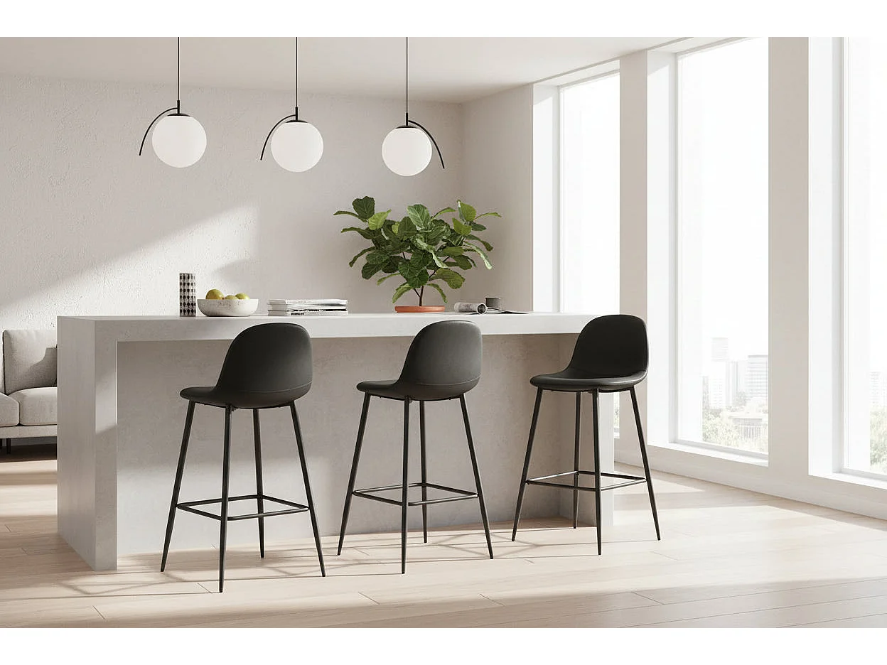 Lot 2 Tabourets de Bar Scandinave Velours Noir Pieds Métal Noir