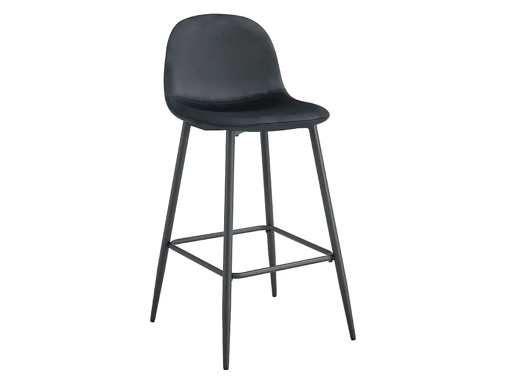 Lot 2 Tabourets de Bar Scandinave Velours Noir Pieds Métal Noir