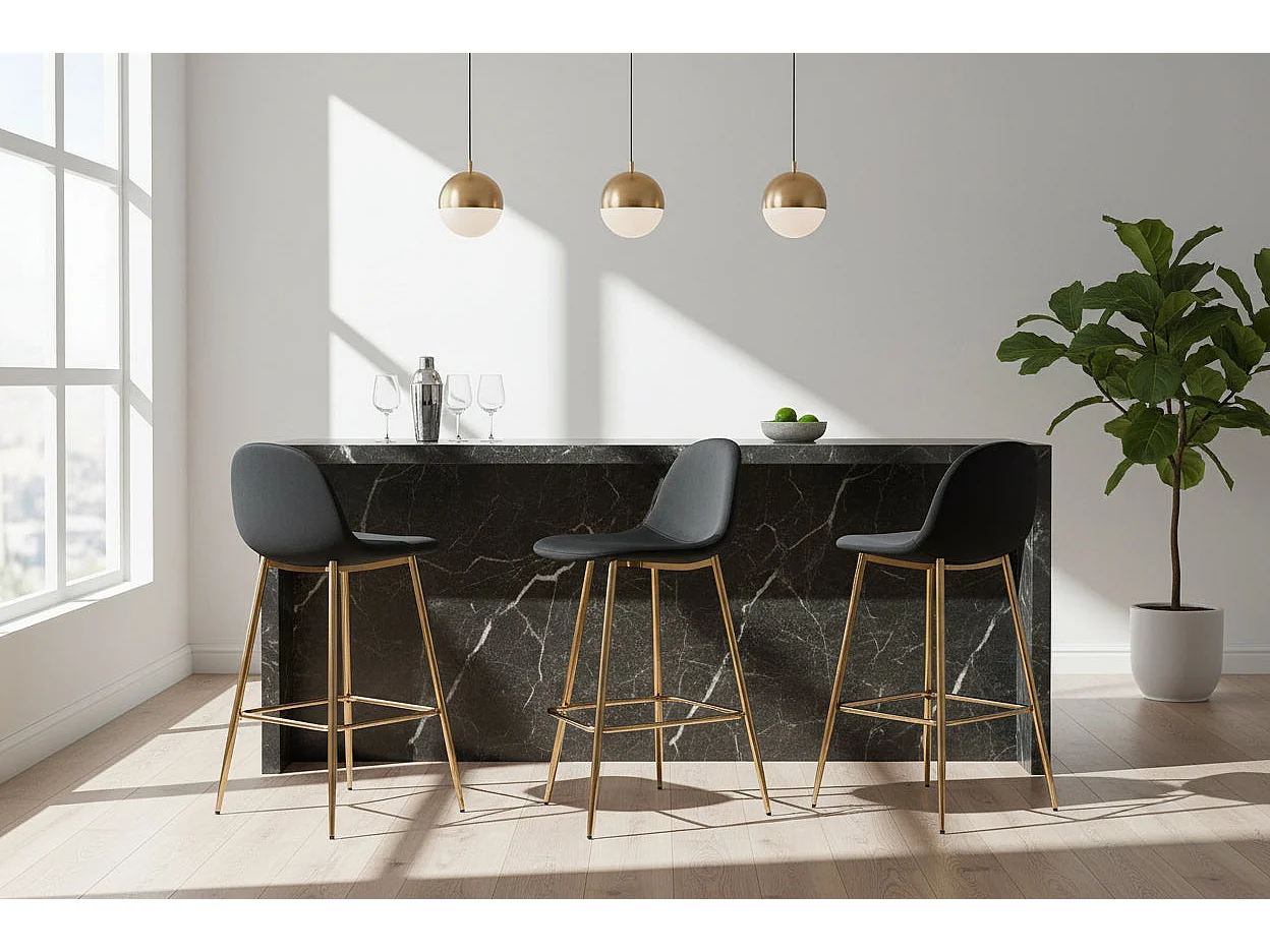 Lot 2 Tabourets de Bar Scandinave Velours Noir Pieds Gold 47,5x43x100cm