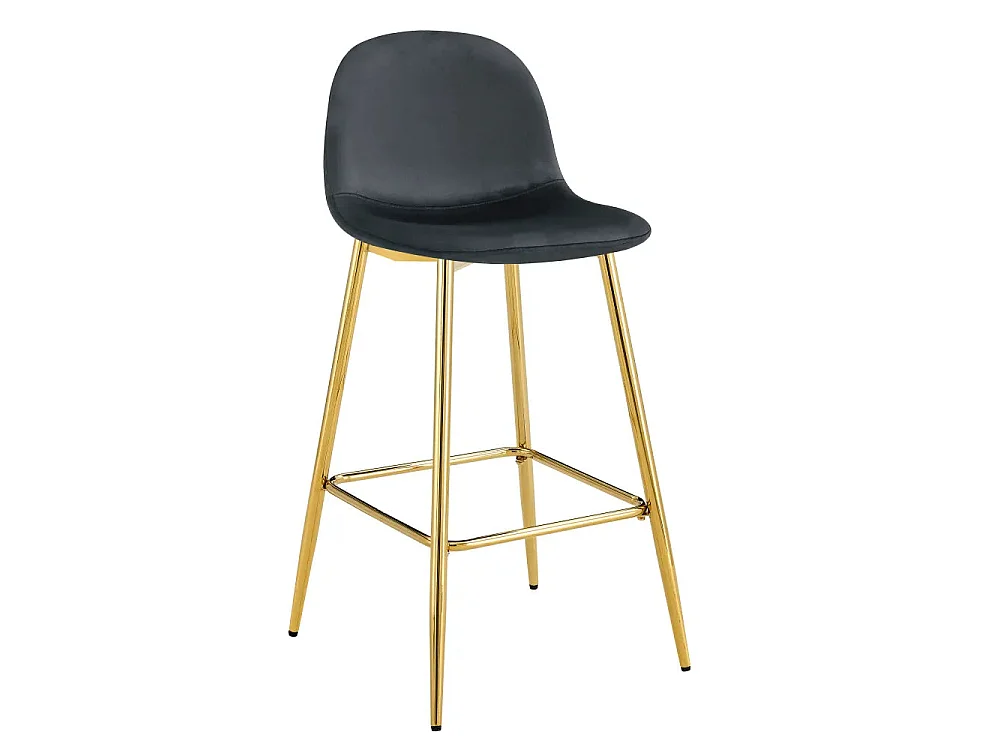 Lot 2 Tabourets de Bar Scandinave Velours Noir Pieds Gold 47,5x43x100cm