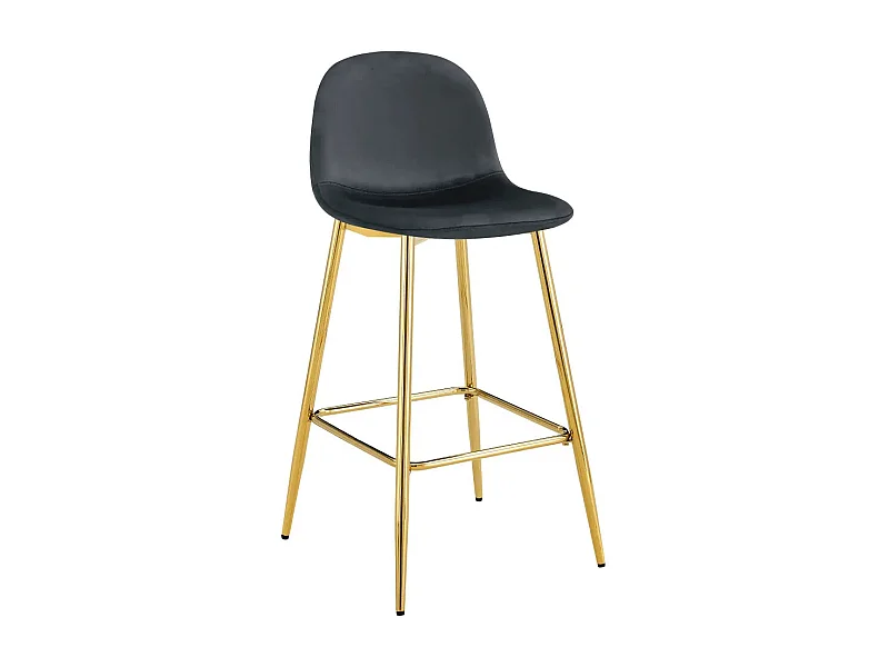 Lot 2 Tabourets de Bar Scandinave Velours Noir Pieds Gold 47,5x43x100cm