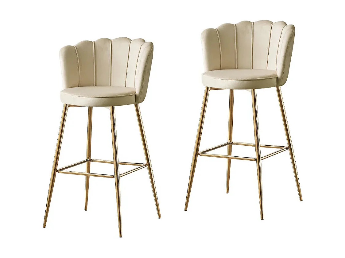 Lot de 2 tabourets de bar NYMPHEA Gold en velours Beige