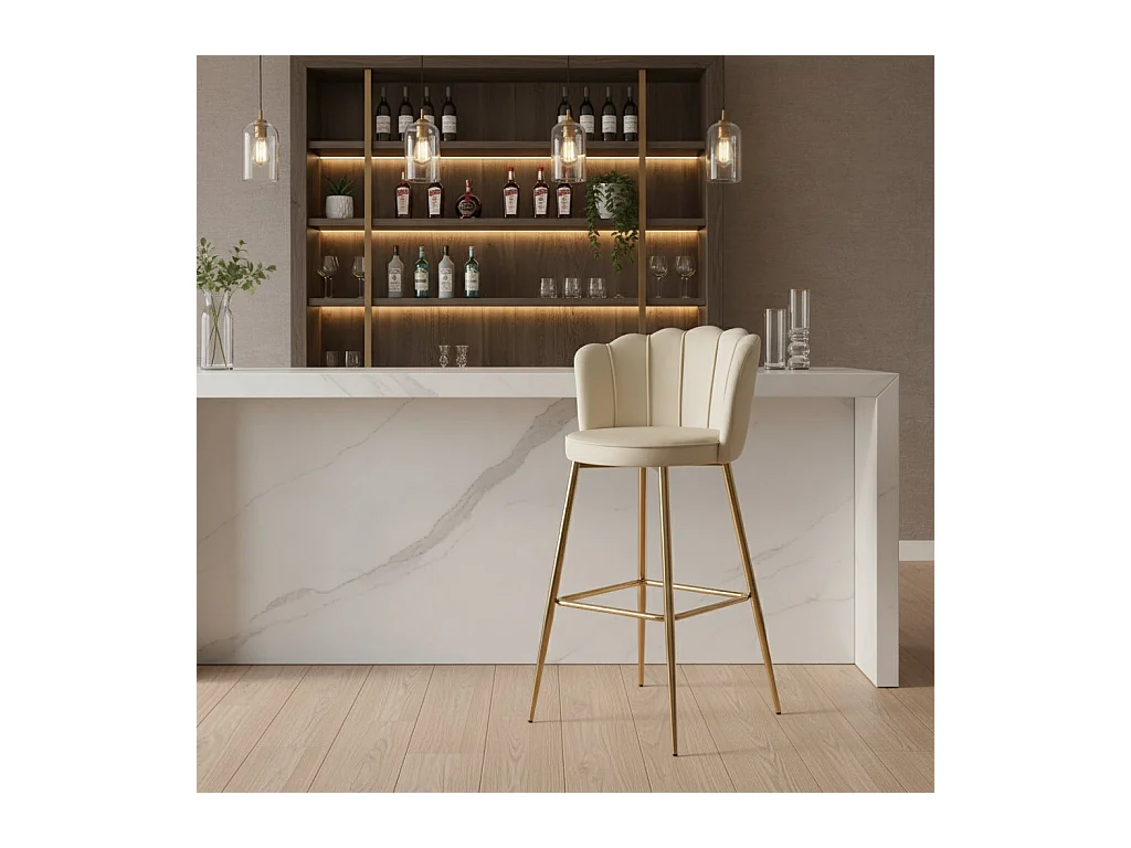 Lot de 2 tabourets de bar NYMPHEA Gold en velours Beige