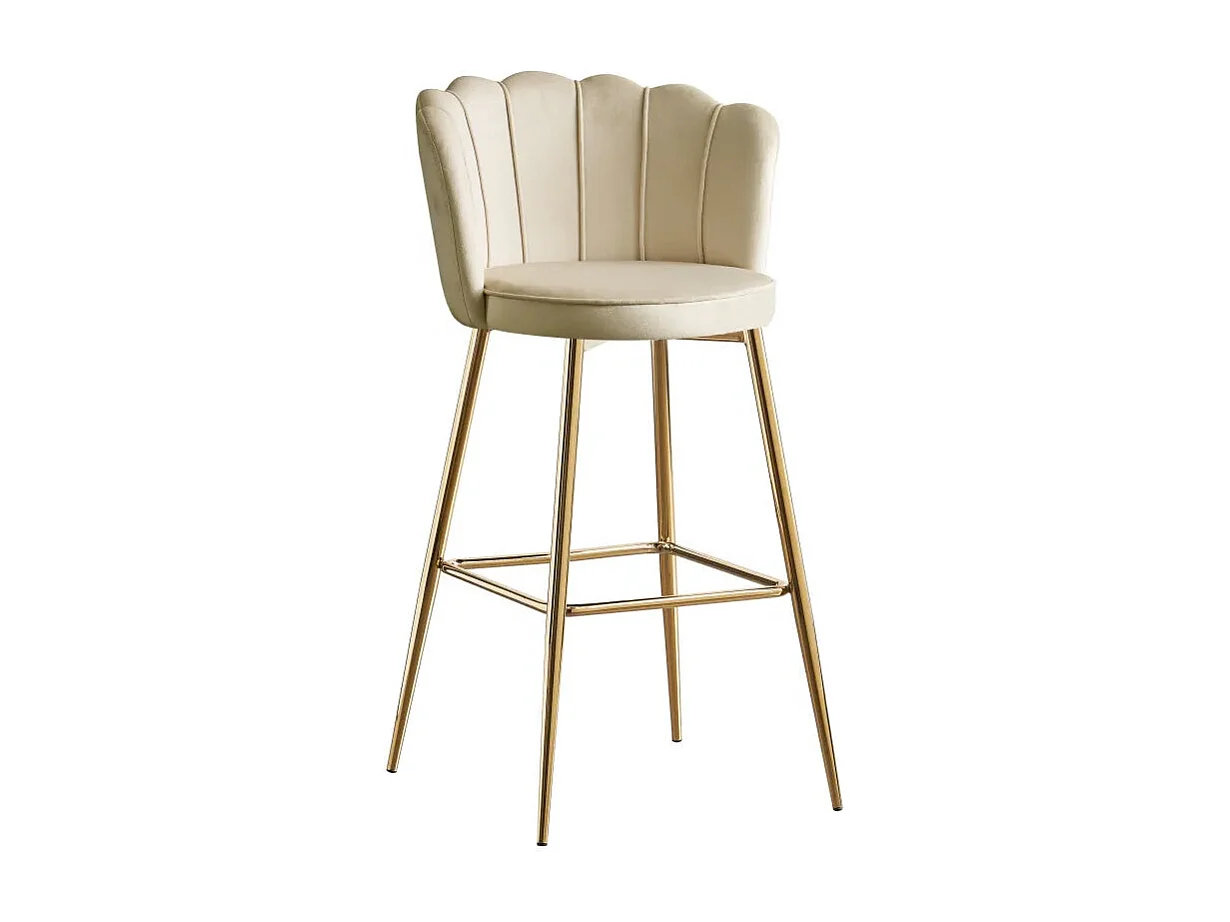 Lot 2 Tabourets de Bar Nymphea Velours Beige Pieds Gold