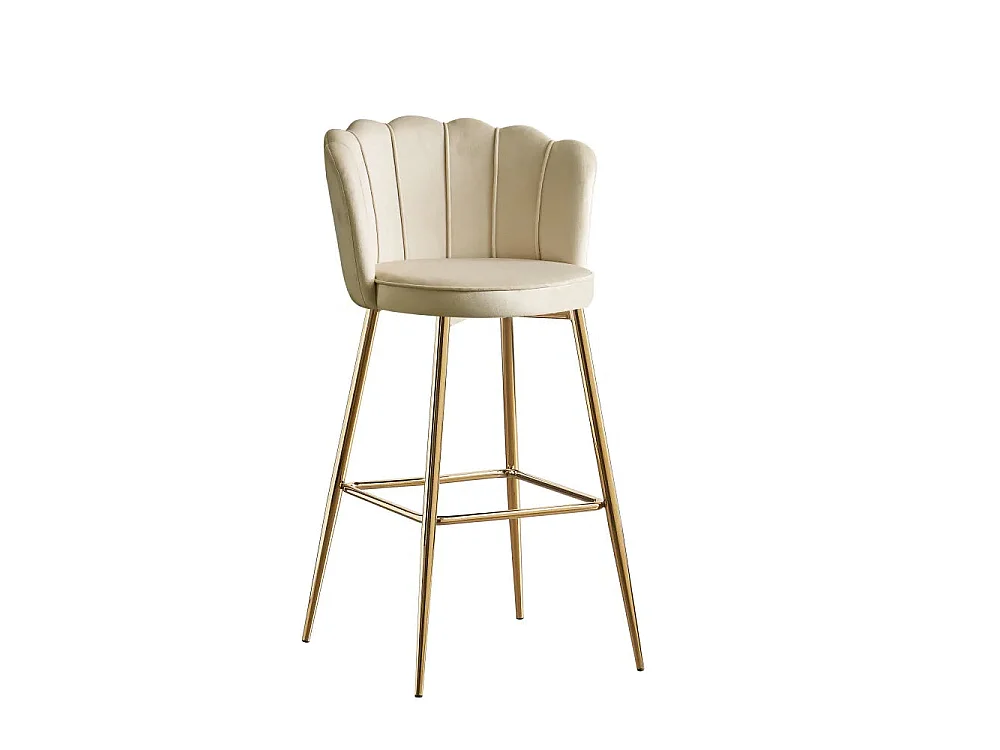 Lot 2 Tabourets de Bar Nymphea Velours Beige Pieds Gold