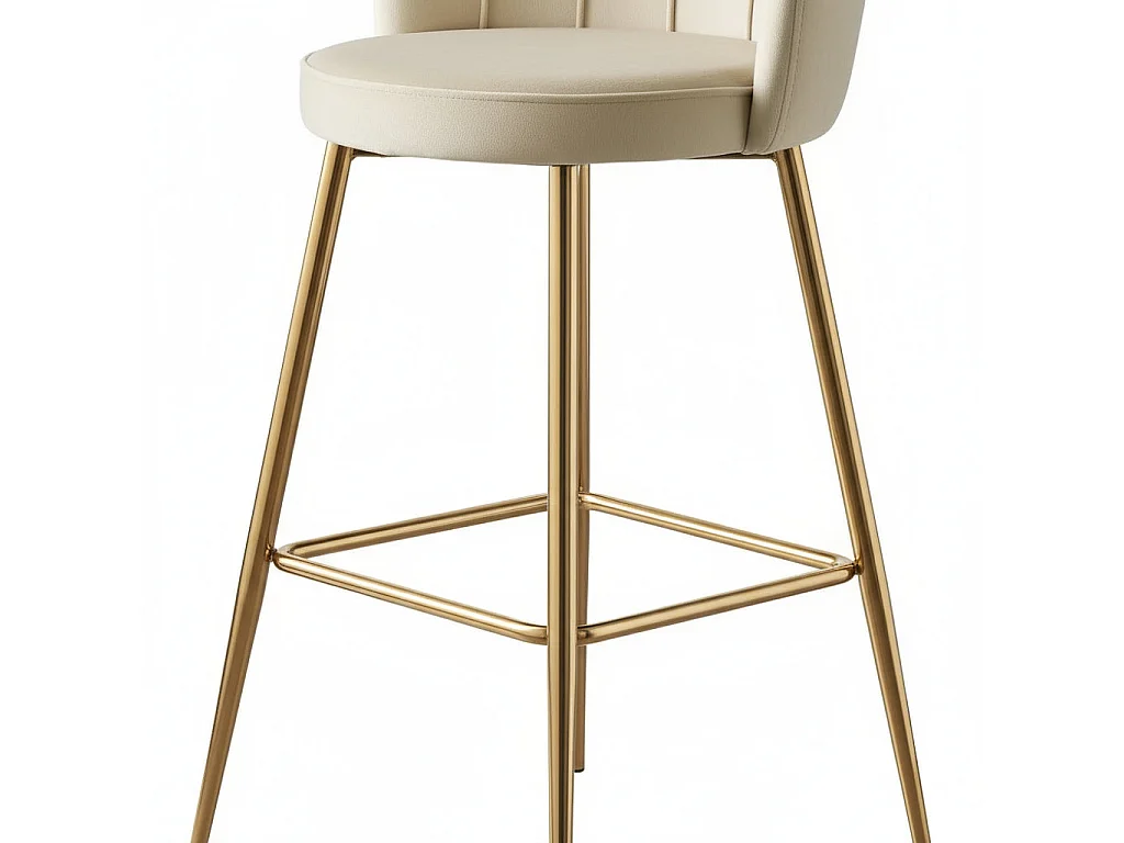Lot 2 Tabourets de Bar Nymphea Velours Beige Pieds Gold