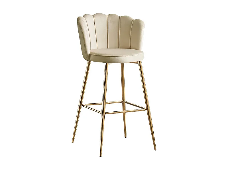 Lot 2 Tabourets de Bar Nymphea Velours Beige Pieds Gold