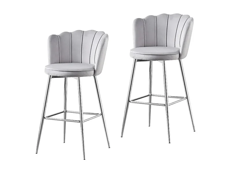 Lot de 2 tabourets de bar NYMPHEA Chrome en velours Gris