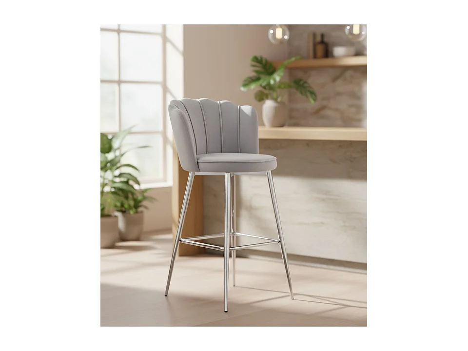 Lot de 2 tabourets de bar NYMPHEA Chrome en velours Gris