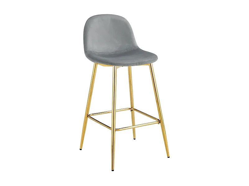 Lot 2 Tabourets de Bar Scandinave Velours Gris Pieds Gold 47,5x43x100cm