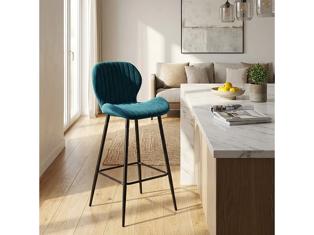 Lot de 4 tabourets de bar velours pieds métal noir 102 cm - PRADO