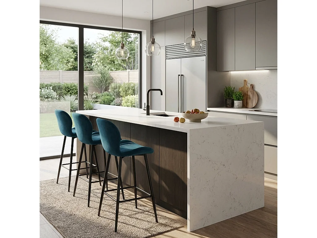 Lot de 4 tabourets de bar velours pieds métal noir 102 cm - PRADO