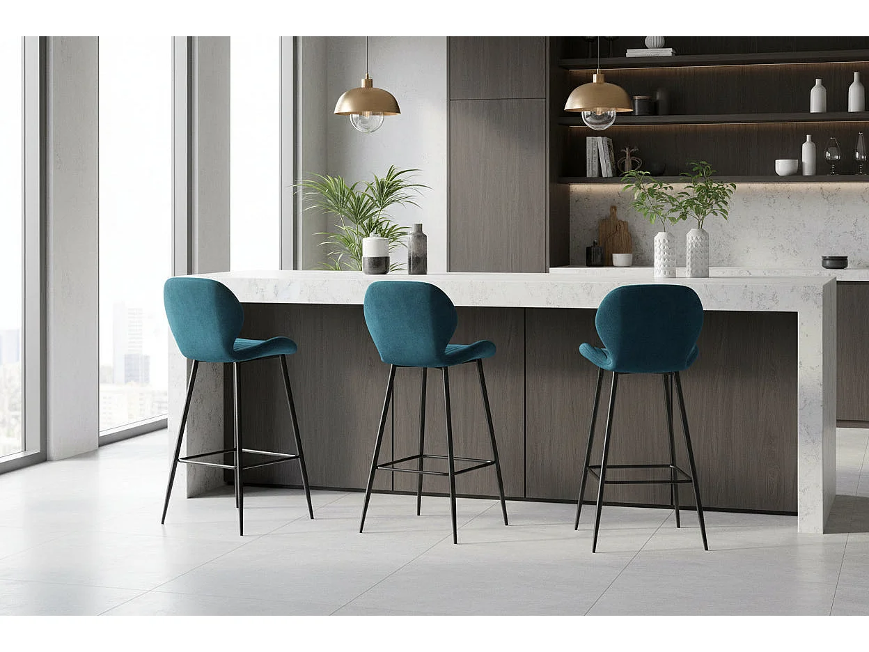 Lot de 4 tabourets de bar velours pieds métal noir 102 cm - PRADO