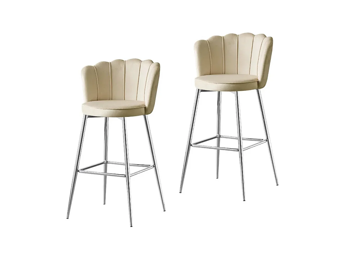 Lot de 2 tabourets de bar NYMPHEA Chrome en velours Beige