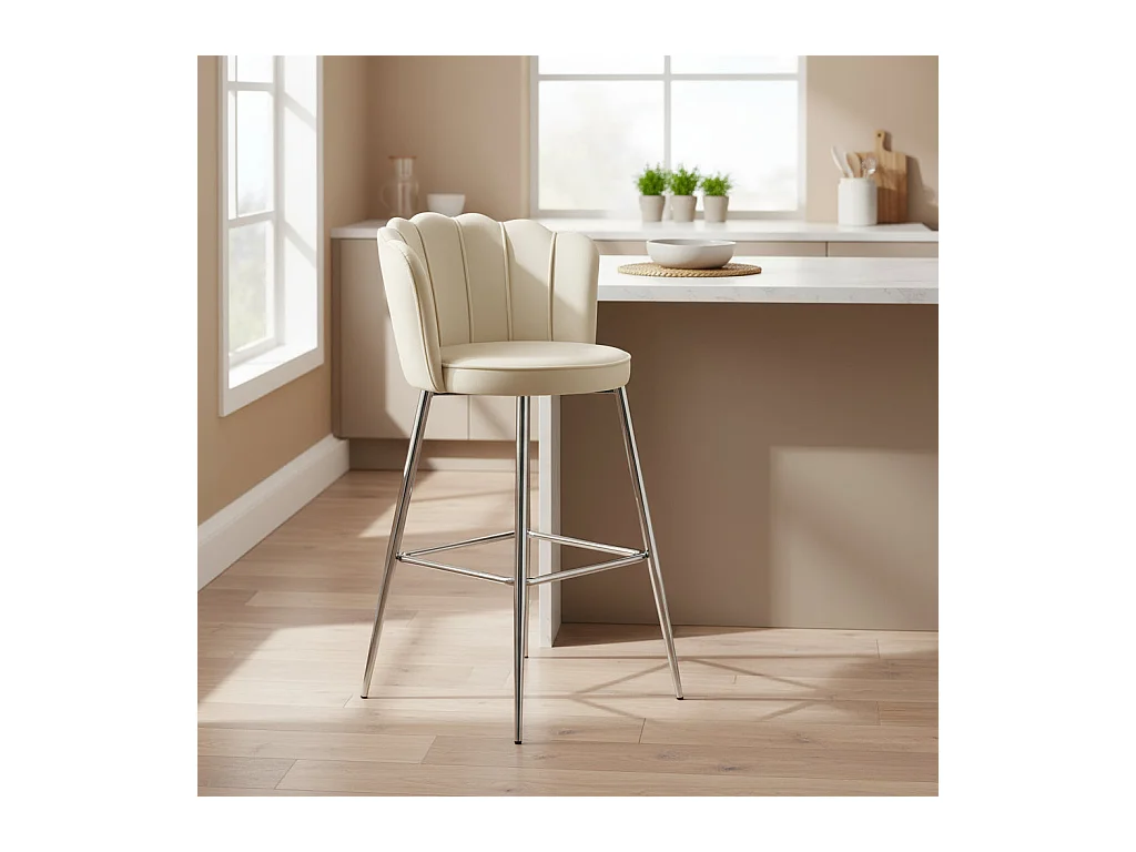 Lot de 2 tabourets de bar NYMPHEA Chrome en velours Beige