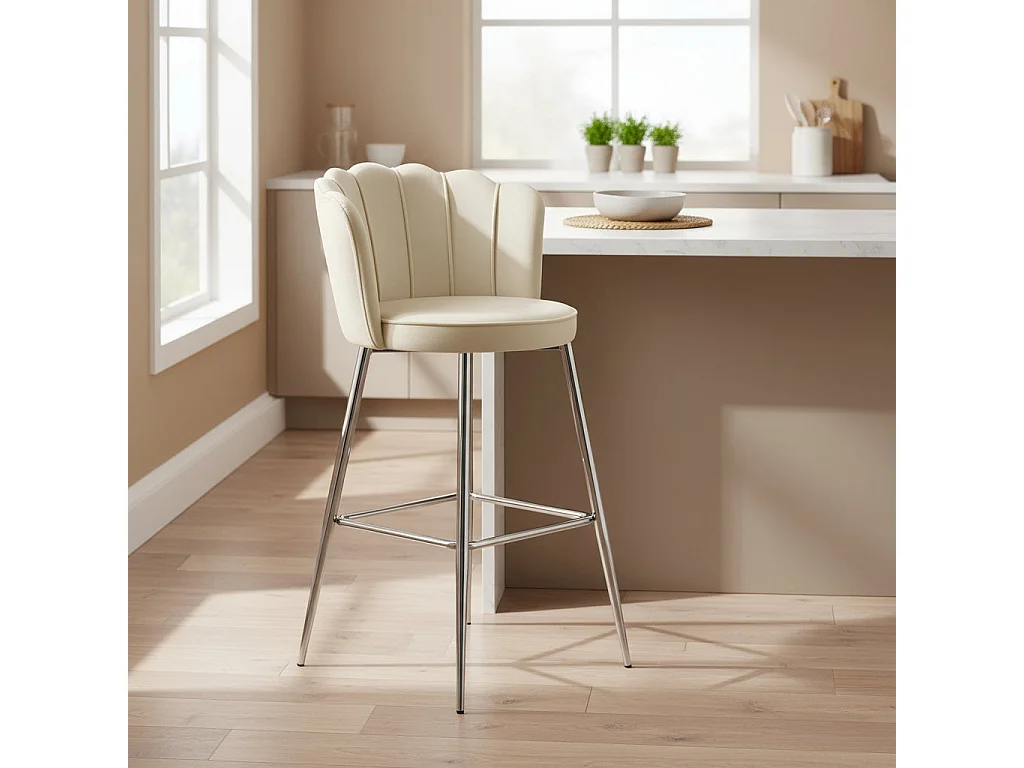 Lot de 2 tabourets de bar NYMPHEA Chrome en velours Beige