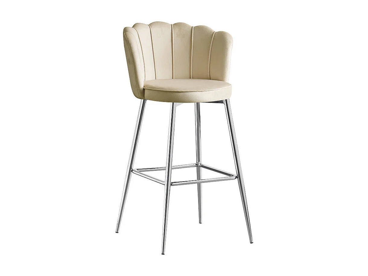 Lot 2 Tabourets de Bar Nymphea Velours Beige Pieds Chrome