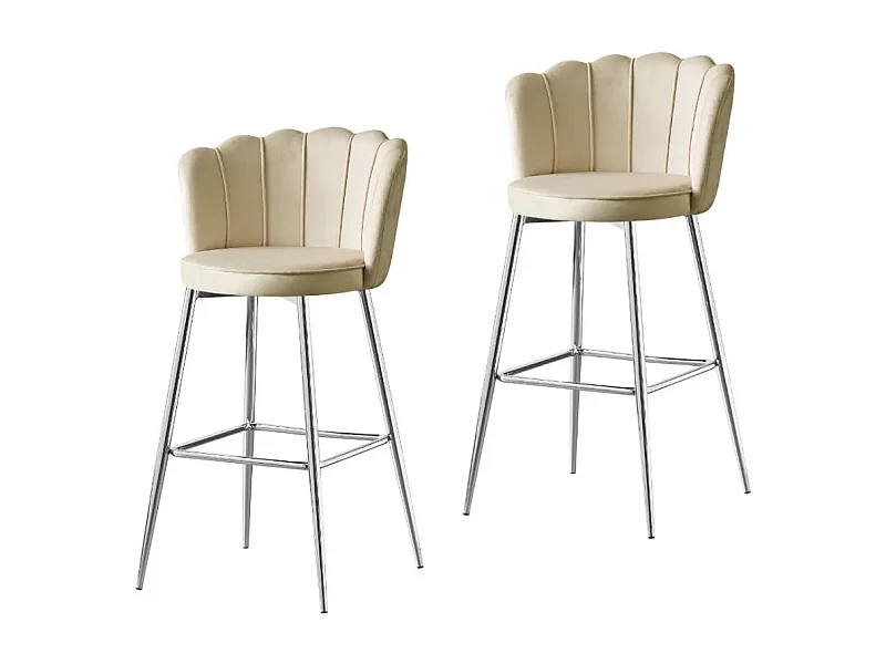 Lot de 2 tabourets de bar NYMPHEA Chrome en velours Beige
