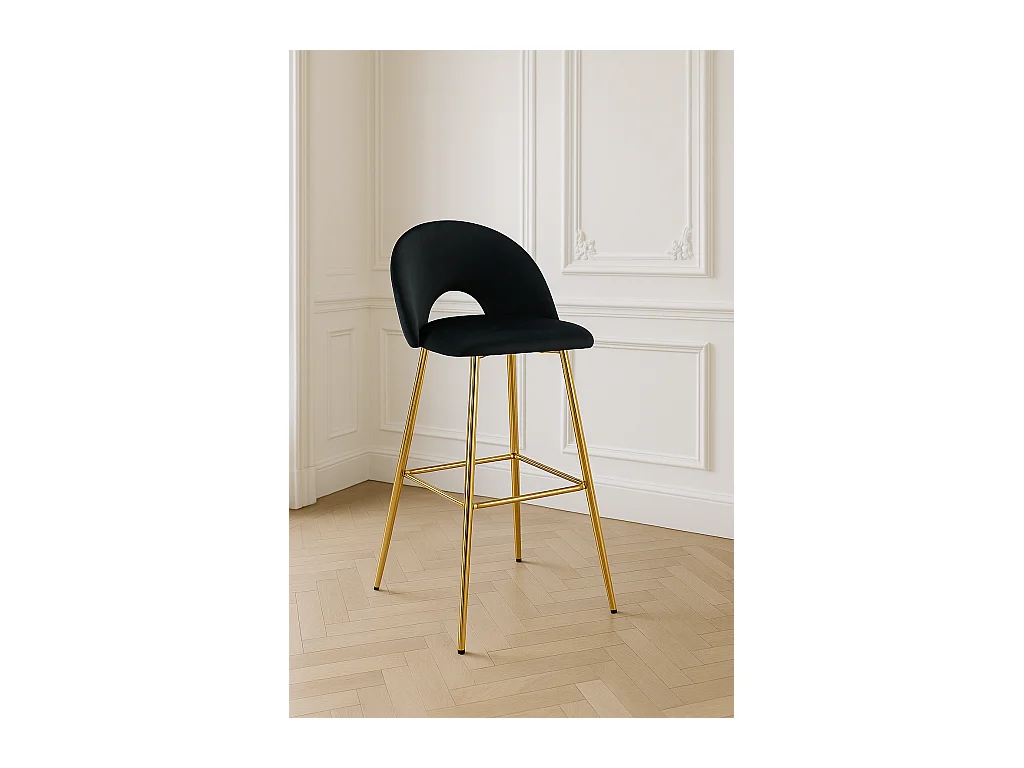 Lot de 2 tabourets de bar TEDDY pied gold velours